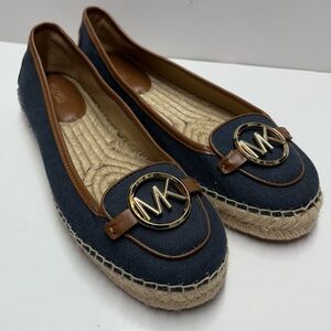 MICHAEL Michael Kors MK Logo Lillie Espadrille Flat Slip On Shoes Navy Blue Sz 9